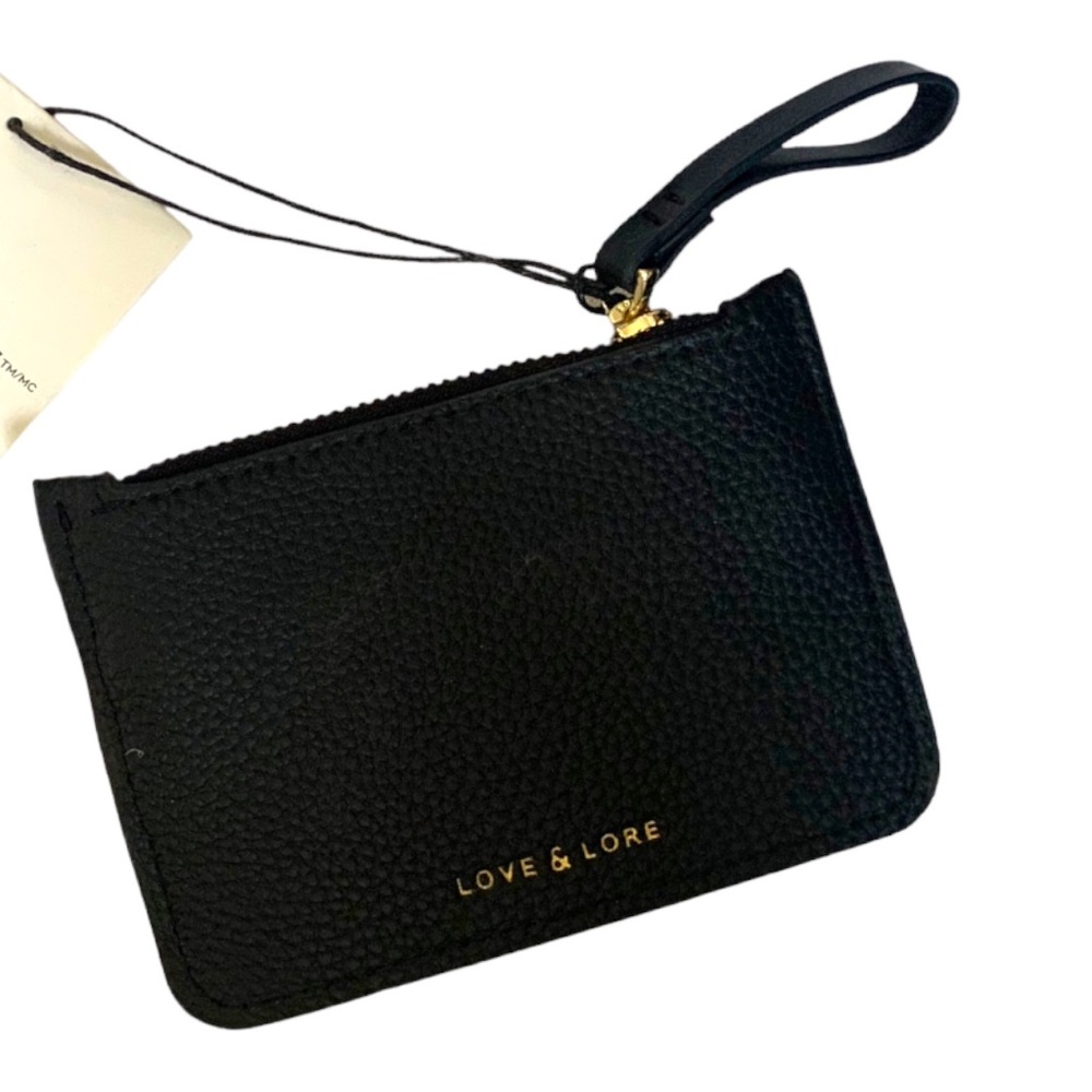 NWT Love & Lore Snap Cardholder Coin Purse Black with Strap